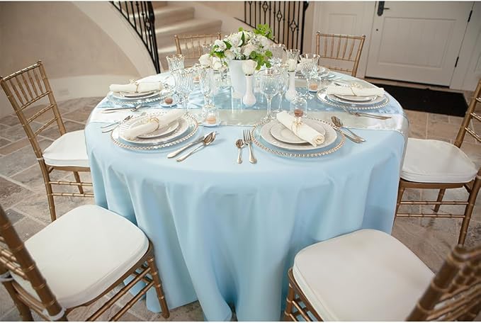 LTC LINENS Baby Blue Tablecloth 120 in Round - Image 5