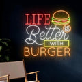 Life Is Better With Neon Burger Sign, Burgers Neon Light, Led Sign, Restaurant by BELISAMA
