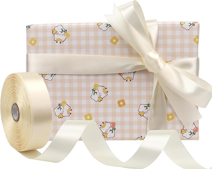 Rice White Solid Satin Ribbon 1 Inch 50 Yards Solid Polyester Fabric Ribbon - Image 5