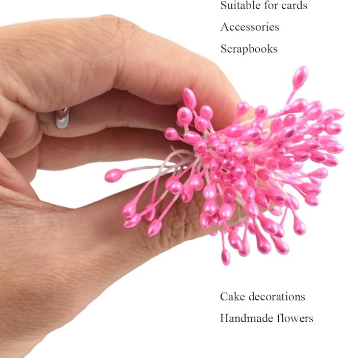 HAHIYO 700Pcs 3mm Dark Pink Pearl Double Head Flower Stamen Pistil - Image 7