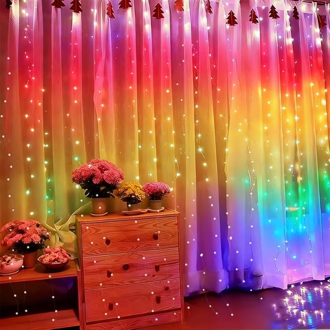 300LED Fairy Curtain Lights, 9.8x9.8Ft Warm White USB Plug in 8 Modes & Timer - Image 5