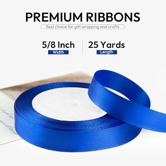 5/8 Inch 25 Yards Satin Ribbon Royal Blue, Solid Color Fabric Ribbon - Image 2
