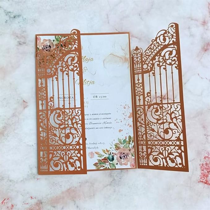 MillaSaw Bronze Fence Laser Cut Invitation Cards Pocket - Image 2