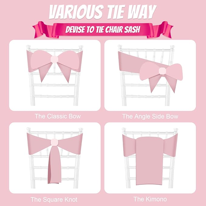 10 PCS Rose Gold Satin Chair Sashes Bows Universal Chair Ribbon Ties Back Sash - Image 4