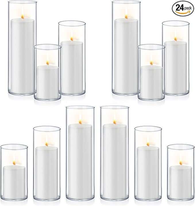 24 PCS White Pillar Candles by Homjoy