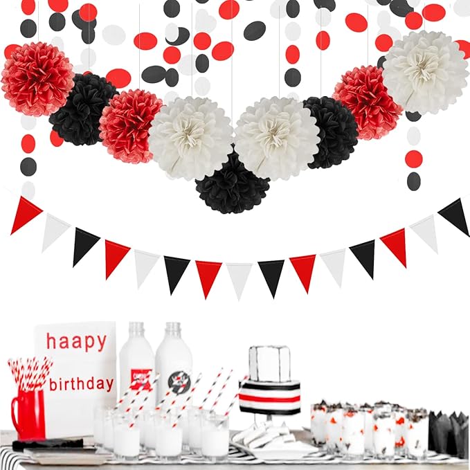 White Red Black Party Decorations - Image 6