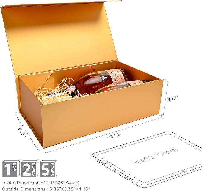 LIFELUM Gold Gift Boxes with Lids, 1 Pack 13.85 x 8.35 x 4.45 inch Gift Box - Image 5