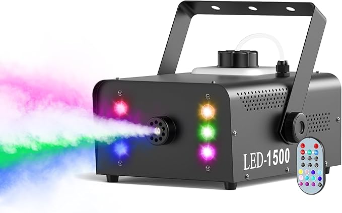 Fog Machine with 6 RGB LED Lights, 1500W Smoke Machine by Oloaxolx