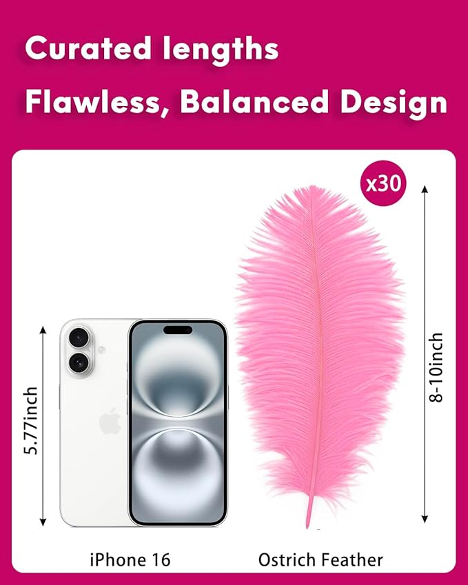 NEWONG 30pcs Pink Ostrich Feathers Natural Bulk 8-10inch Vase Craft Wedding - Image 2