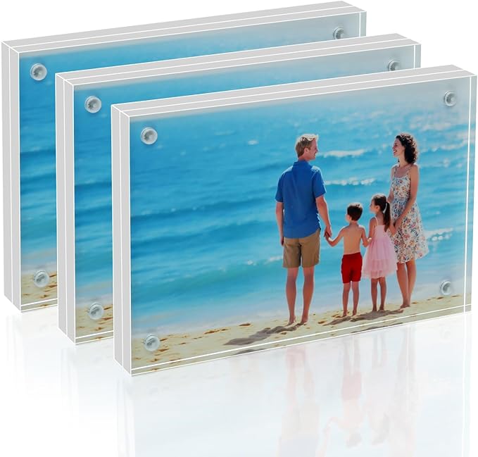 4×6 Acrylic Photo Frames 3 Pack, 10mm+10mm Thick Magnetic Double Sided by Unknown