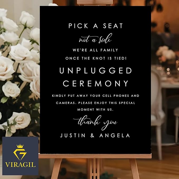 Wedding Yard Sign – Pick a Seat Not a Side + Unplugged Ceremony – Modern - Image 4