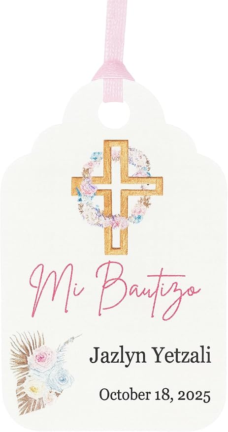Mi Bautizo Baptism Christening Personalized Thank You Tags 20 pcs by AmysBubbling