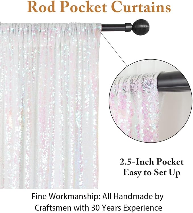 ShinyBeauty Iridescent White Sequin Backdrop 20X10FT Glitter Fabric Backdrop - Image 3
