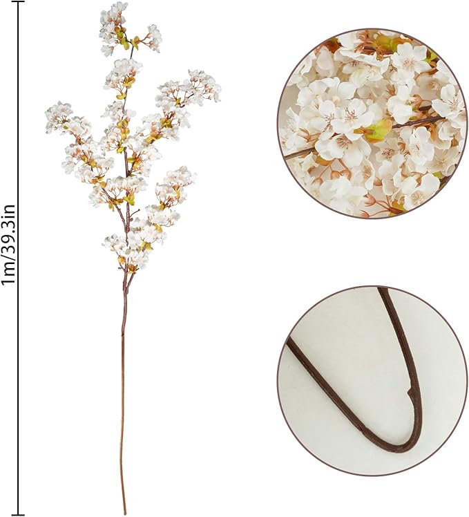 Uieke Silk Cherry Blossom Branches, 39.3in Artificial Cherry Blossom Tree Stems - Image 5