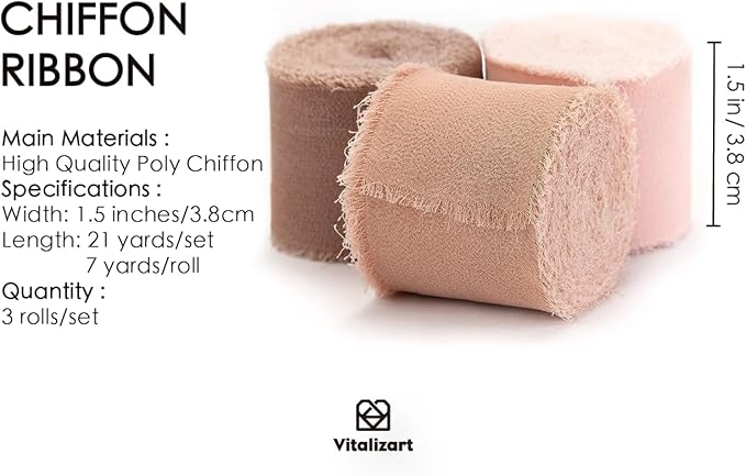 Vitalizart Dusty Rose Handmade Chiffon Silk Ribbon Fringe 1.5" x 21 Yd Frayed - Image 2