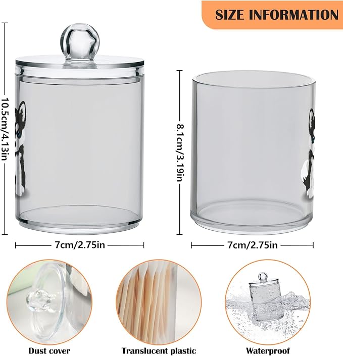 2 Pack Qtip Dispenser Apothecary Jars Dog Bathroom Organizer, Siberian Husky - Image 3