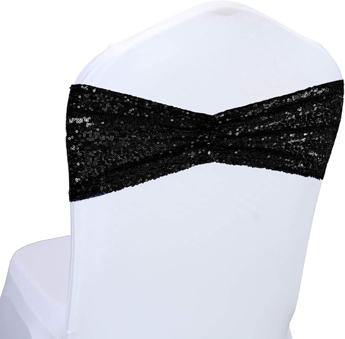 SquarePie Pack of 100 Chair Sashes Sparkly Black Sequin Bands by SquarePie