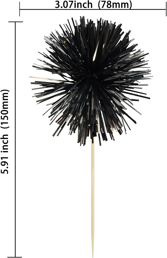 Ephlyn 30Pcs Foil Firework Cupcake Toppers Sparkle Tinsel Cupcake Picks Happy - Image 2