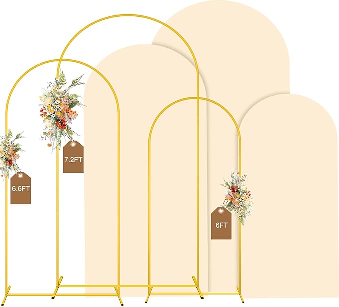 MODFUNS Arch Backdrop Stand and Cover Set of 3 Gold Wedding Arch Stand by MODFUNS