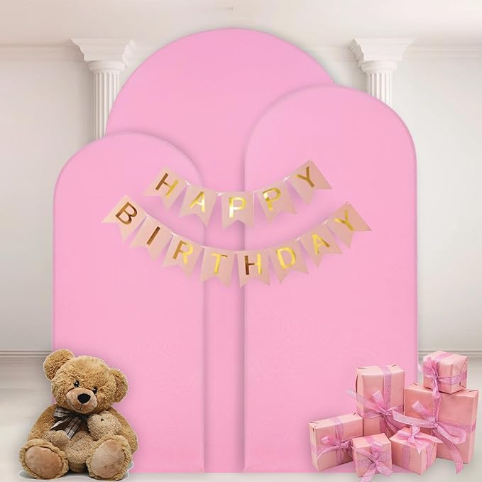 WEERRW Wedding Arch Cover Pink Spandex Fitted Set of 3 Balloon Arch Stand - Image 2