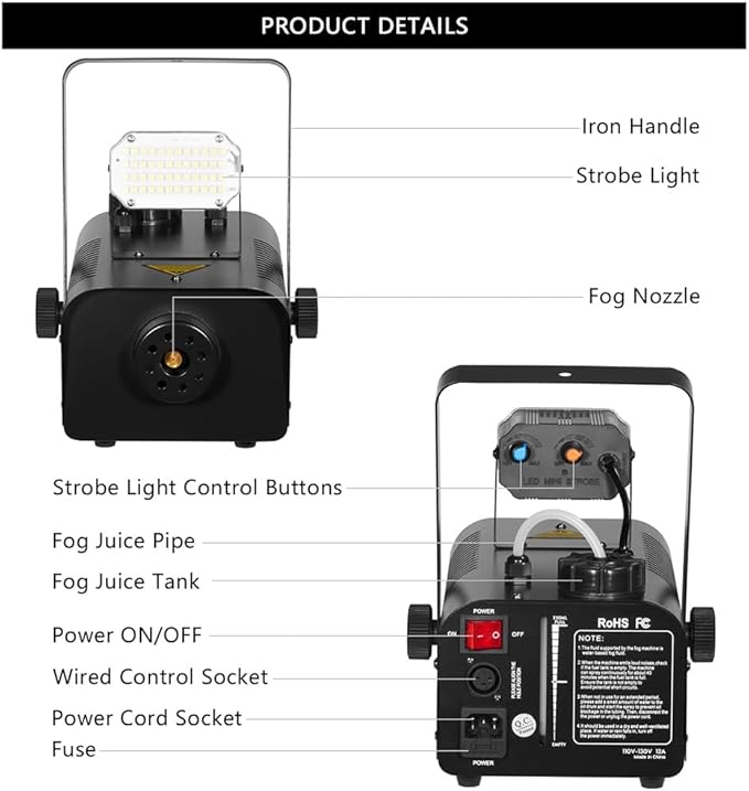 Fog Machine 1000W with Strobe Light, Wireless Remote, and Events - Image 6