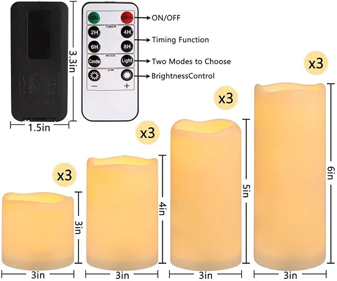 Flameless Battery Operated Outdoor Waterproof Set of 12 Pillar LED Candles - Image 2