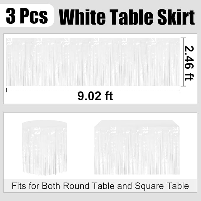 3 Pack 29 x108 Inch Macaron White Foil Fringe Table Skirts Metallic Banner - Image 2