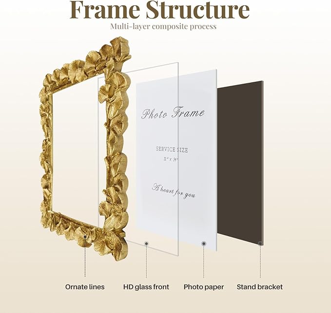 Cuspin 11x14 Picture Frame Vintage Gold Frames, Ornate Leaf Textured - Image 6