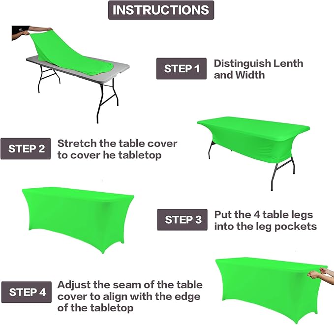 IVAPUPU 2 Pack 6FT Table Cloth for Rectangular Fitted Events Stretch Green - Image 4