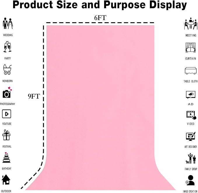 6X9FT High Density Fabric Pink Backdrop Portrait Photo Booth Washable - Image 3