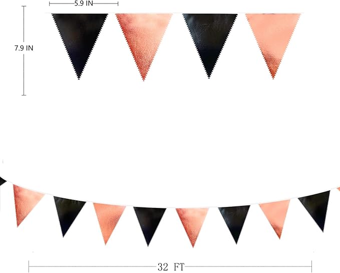 Black Rose Gold Party Decorations Triangle Pennant Banner Flag Rose Gold Black - Image 2