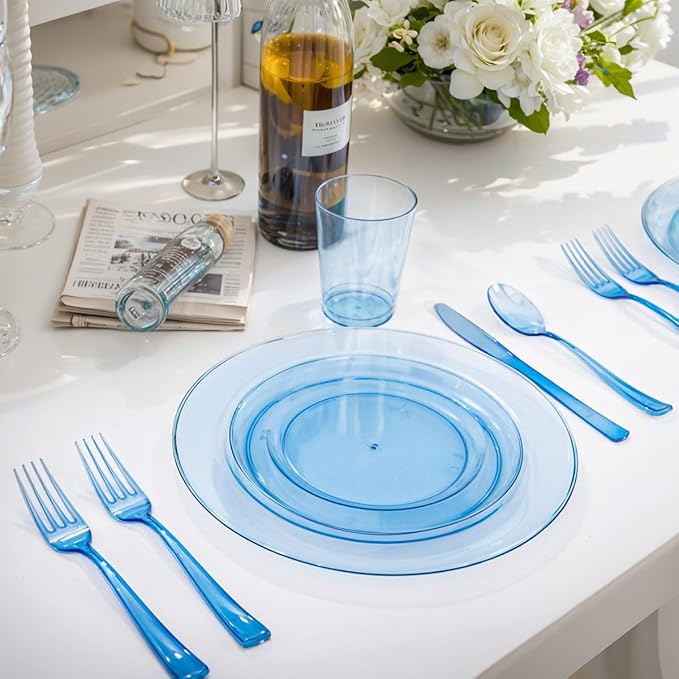 WDF 180 Pieces Blue Plastic Silverware Disposable - Image 3