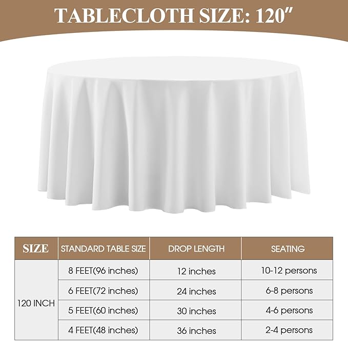 Round Tablecloth 120 Inch 10 Pack White Tablecloths Washable Decorative Linen - Image 6