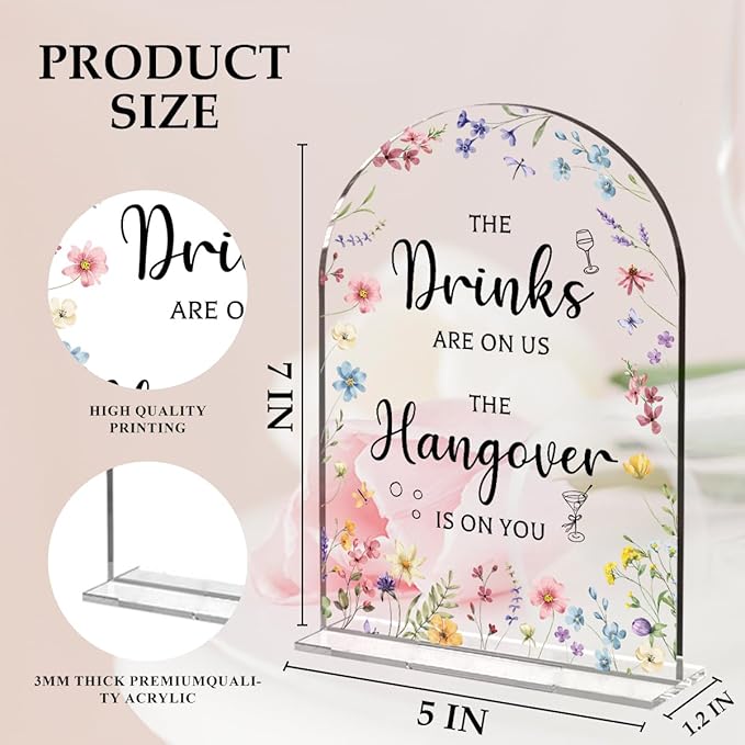 Wedding Sign Decor, The Drinks Are on Us Sign, 5x7 Inch Arch Acrylic. Wedding - Image 2