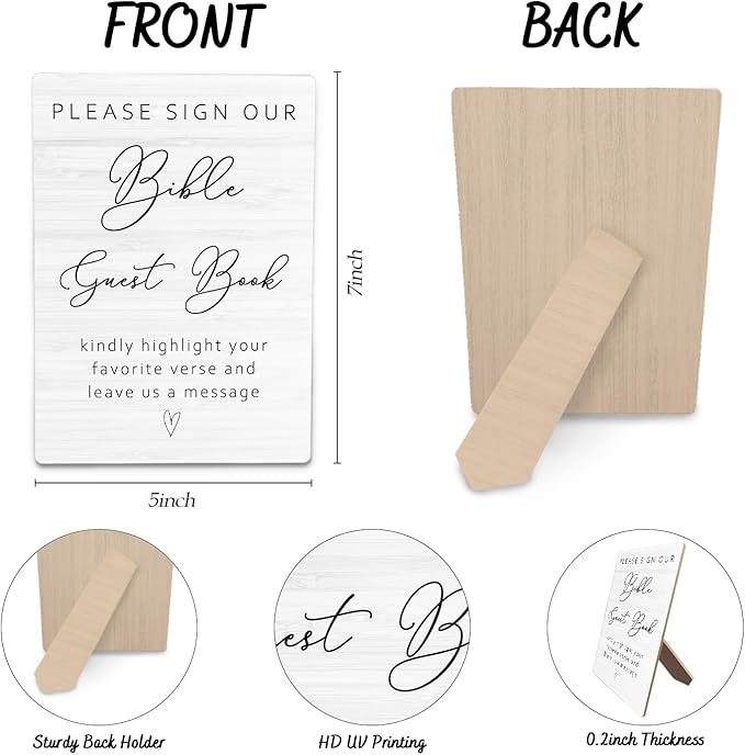 Bible Guest Book Wedding Wooden Sign Stand 5x7inch, Wedding Sign Stand - Image 6