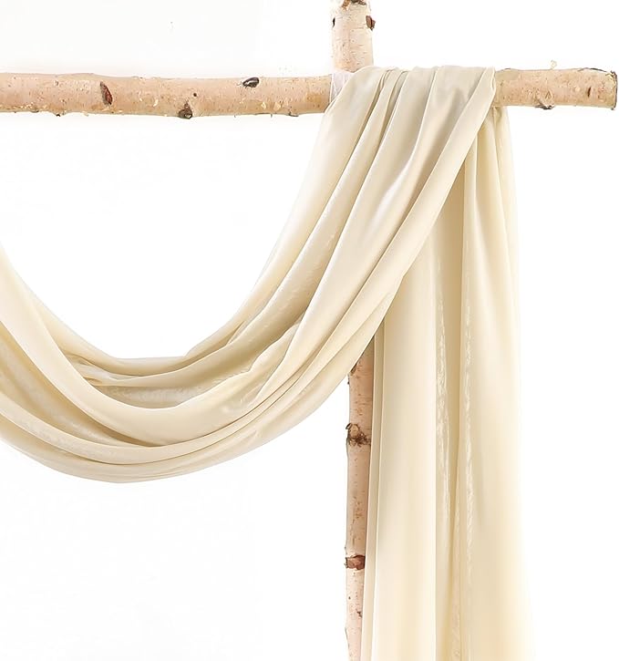 Wedding Arch Draping Fabric 2 Panels 18Ft Nude Sheer Chiffon Curtain Drapes 6 - Image 3