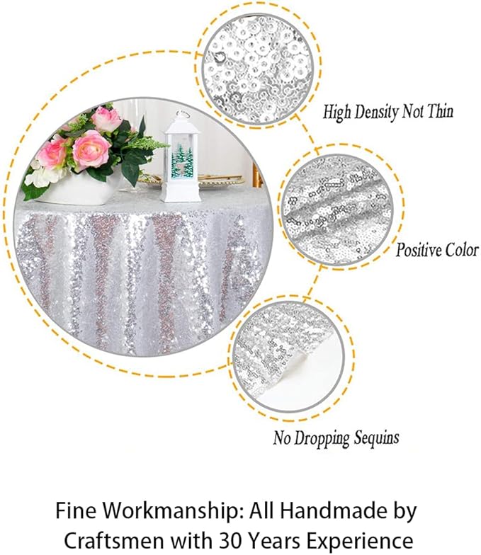 ShinyBeauty Sequin Tablecloth 36x36-Inch-Silver Square Glitter Table Cover - Image 3