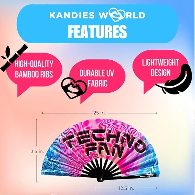 Kandies World UV Reactive Custom Festival Folding Hand Fan - Image 2