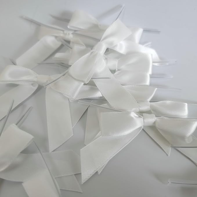 50pcs 2-1/2" White Satin Ribbon Bows - Image 6