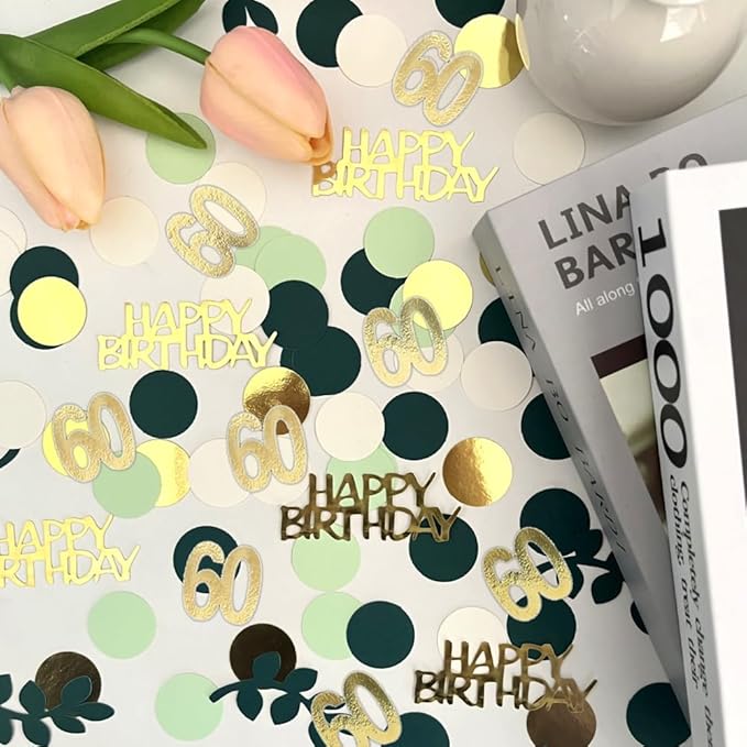 Sage Green 60th Happy Birthday Confetti, 60th Birthday Table Decorations - Image 5