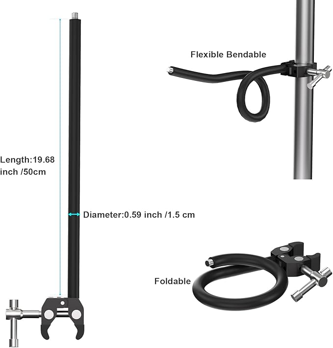 Gooseneck Microphone Stand, 19.69" Flexible Adjustable Arm Super Crab Clamp Mic - Image 7