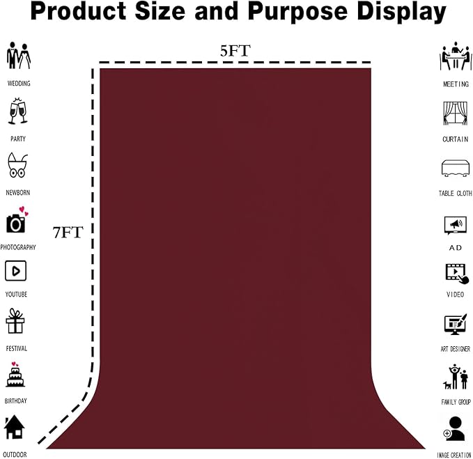 Wine Red Backdrop 5x7FT Screen Backdrop - Image 3