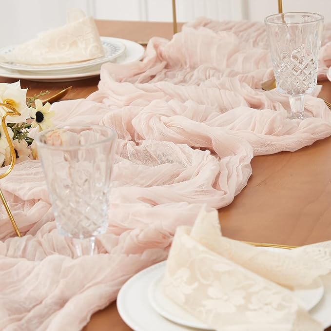 Dusty Pink 2 Pack Cheesecloth Table Runner 120 Inch 10 FT Boho Rustic Gauze - Image 4