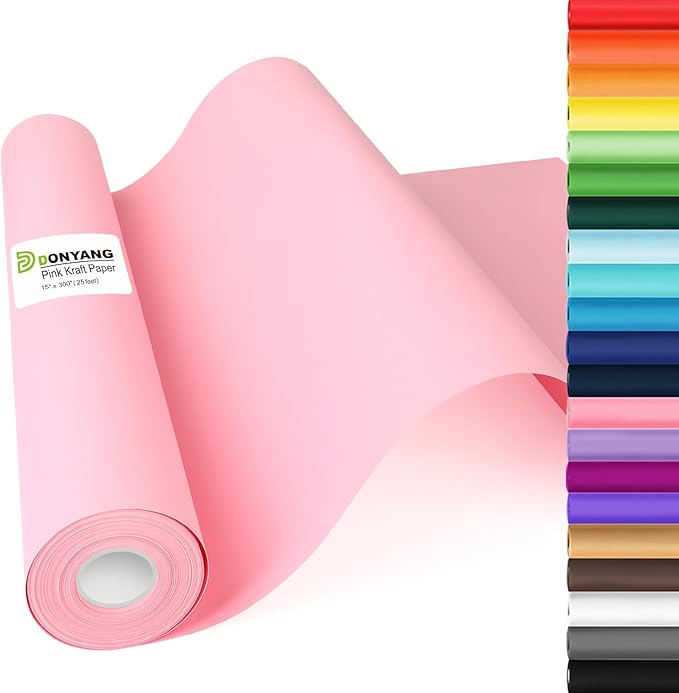 Pink Wrapping Paper 15"x450", Light Pink Bulletin Board Construction Craft by Donyang