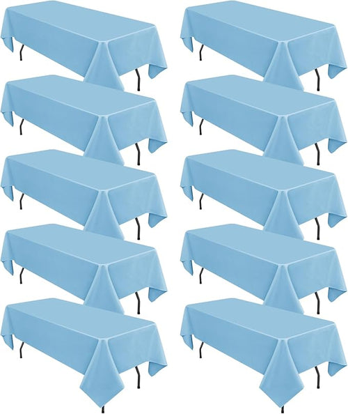 10 Pack Light Blue Tablecloths for 6 Foot Rectangle Tables 60 x 102 Inch - 6ft by REWOMC