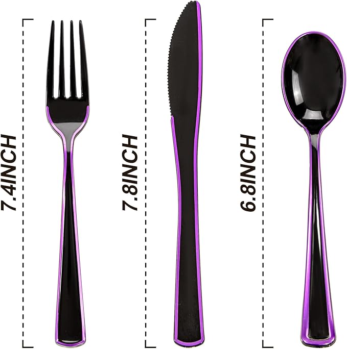 WDF 180 Pieces Black and Purple Halloween Plastic Silverware - Image 8