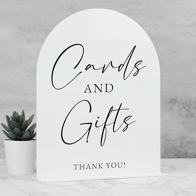 White Arch Acrylic Wedding Sign- 8"x10" Cards and Gifts Sign and Base, 1/8" by JINMURY