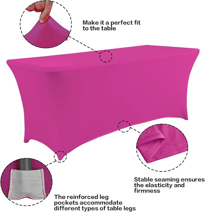 IVAPUPU 2 Pack 8FT Table Cloth for Rectangular Fitted Events Stretch Fuchsia - Image 2