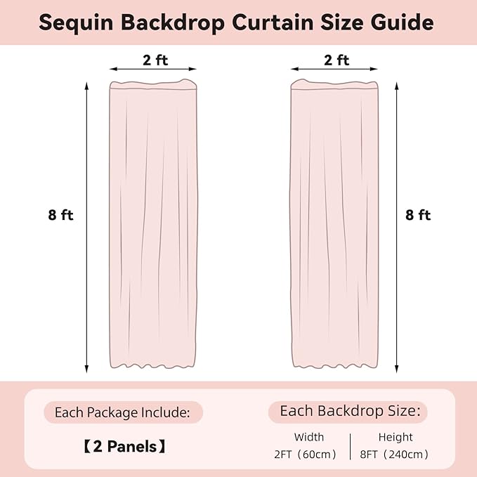 Sugargirl Rose Gold Sequin Backdrop Curtain 2 Panels 2FTx8FT Glitter Rose Gold - Image 7