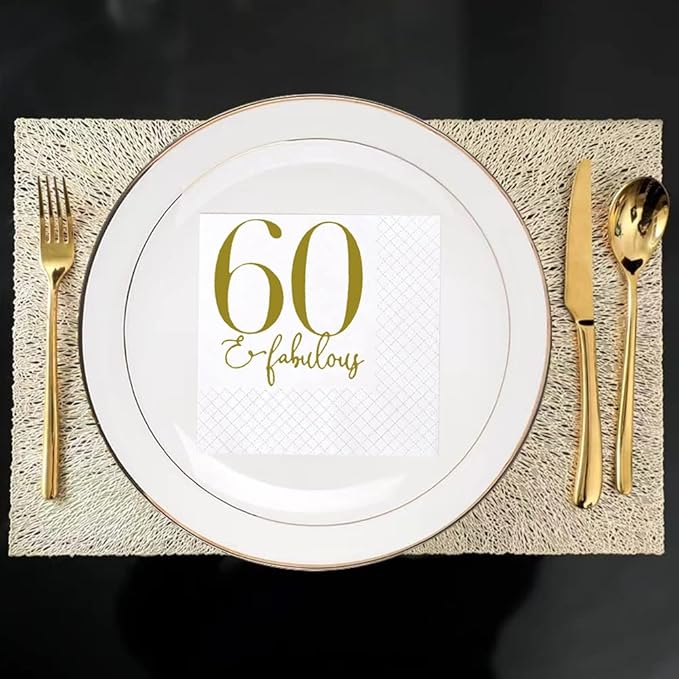 SharkBliss 60 and Fabulous Birthday Cocktail Napkins, 100 Pack Gold 60 and - Image 3